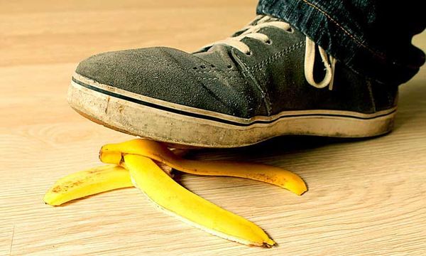 Foot stepping on banana